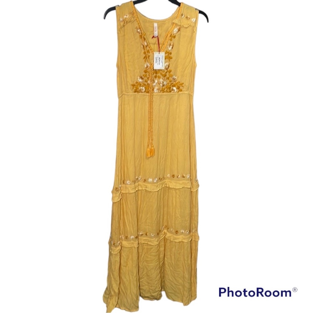 Raga Anthropologie sunny yellow sundress with embroidery in size small NWT